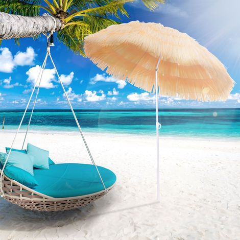 Parasol de Plage Jardin Design Hawai 160 cm Raphia Artificiel Beige