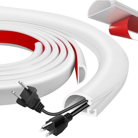 2M Goulotte Passe Cable, Flexible Cache Cable TV Mural Auto-adhésif pour 2-3 Câbles, Demi-Rond Blanc Canal de Câble Sol Cache Fil Électrique en PVC pour Bureau, Maison, Type D 25 mm x 15 mm (1/5)