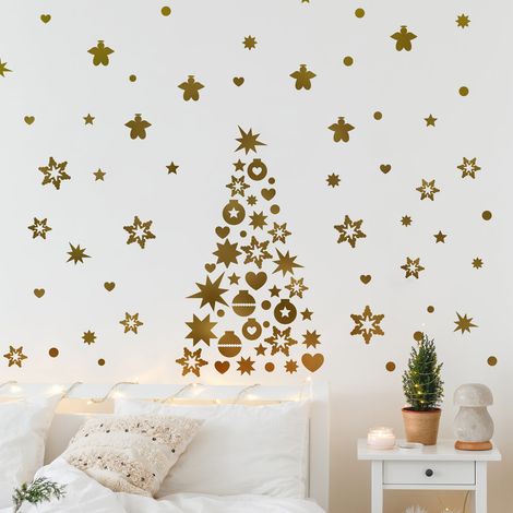 Sticker Décoration de noël, sapin - 115x55cm - or - Autocollants adhésifs noël - décoration fêtes (1/3)