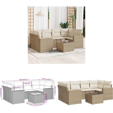 Salon de jardin avec coussins 7 pcs beige résine tressée - Ensemble Salon De Jardin - Meuble De Jardin - Canapé D'extérieur - Résine Tressée - Rotin Synthétique - Home & Living (1/3)