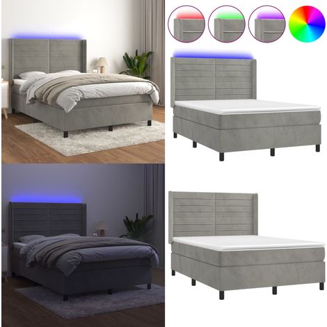 Sommier à lattes de lit matelas et LED Gris clair 140x190 cm - Lit Plateforme - Lit Design - Lit Capitonné - Lit Velours - Lit Avec Éclairage Led - Home & Living (1/5)