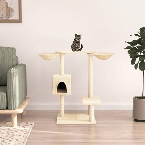 Arbre à chat avec poteau à griffes, couleur crème, 82 cm (1/4)