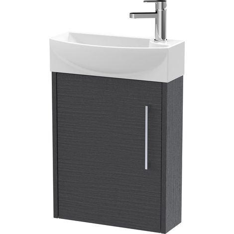 Winshill Contemporary 1 Door Left-Hand Wall Hung Cloakroom Vanity Unit with Basin, Woodgrain Dark Grey, 440mm
