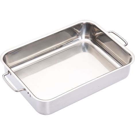 MasterClass Fuente de horno con asas plegables y diseño compatible con placas de cocción, acero inoxidable, 32 x 23 x 6,5 cm (12,5 x 9 x 2,5''), plata