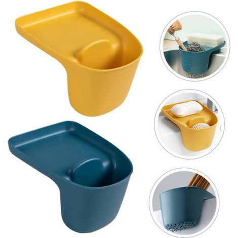Juego de 2 cestas de drenaje para fregadero de cocina - Colador de taza con diseño de orificios (rosa, azul) (1/5)