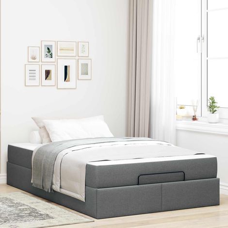 Cadre de lit avec matelas intégré, 2 pièces, Gris Foncé, tissu et mousse, Petit double 120x200 cm, avec tiroirs de rangement (1/4)