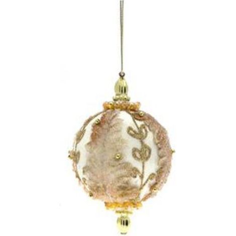 Sfera decorata per albero natale Ø8 cm - colore crema/oro - decorazione addobbo natalizio