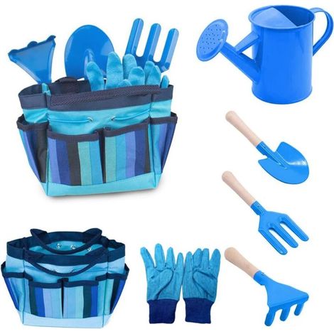 Set Attrezzi da Giardinaggio per, Set Attrezzi da Giardino 6 Pezzi per, Guanti da Giardinaggio, Pala, Rastrello, Cazzuola (Bleu)