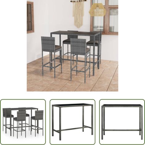 vidaXL Barhocker - 5-tlg. Gartenbar-Set mit Kissen Poly Rattan Grau (1/5)