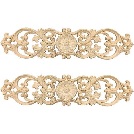 Décoration murale décorative pour la maison : autocollant en bois sculpté de 40 cm x 10 cm, motif floral d'angle. (1/5)