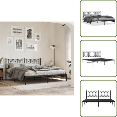 Cadre de lit métal sans matelas avec tête de lit noir 183x213cm - Cadre De Lit - Lit Double - Lit Metal - Lit Avec Têtedé Lit - Sommier (1/5)