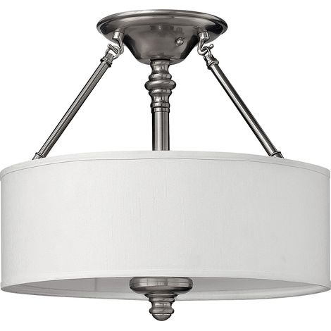 Plafoniera lampada soggiorno lampada acciaio lino vetro nichel D 40,6 cm 3 fiamme (1/4)