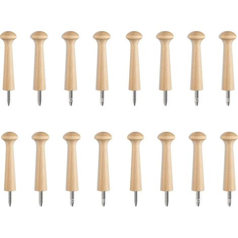 Lot de 16 Crochets Muraux en Bois Massif Naturel – Patères à Visser 21x69 mm – Idéals Entrée, Cuisine, Salle de Bain – Style Rustique (1/5)
