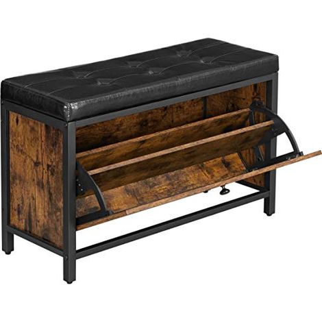 Panca per scarpe Organizer per scarpe imbottita con scarpiera con ribaltina per 6 paia di scarpe Struttura in acciaio Design industriale Vintage Marrone/Nero LSB049B01 (1/5)