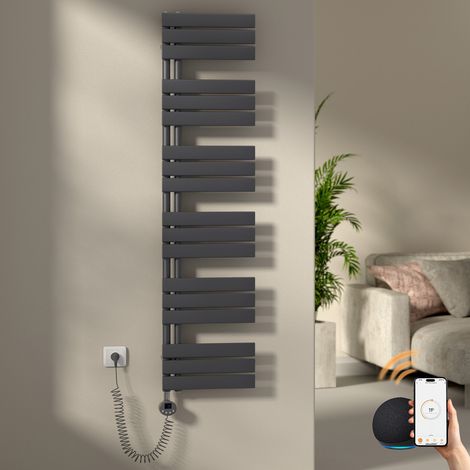 Elektrischer Handtuchheizkörper 1599 x 400 mm, 800 W, WiFi, Heizstab mit Thermostat, Anthrazit – S'AFIELINA