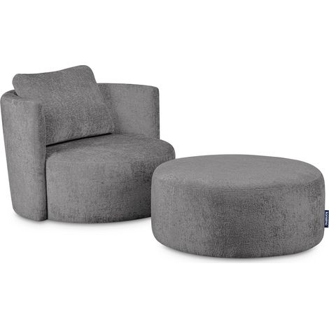 KONSIMO RAGGI Drehsessel Set inkl. Sitzhocker, Chenille-Stoff, grau (1/5)