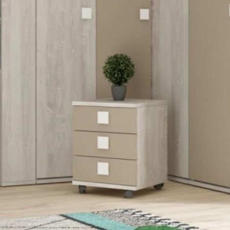 Nachttisch 46x46x60h abgenutztes Weiß 3 Schubladen