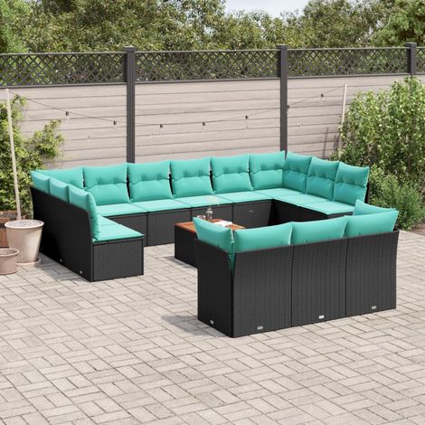 vidaXL Set Divani da Giardino 14pz con Cuscini in Polyrattan Nero (1/5)