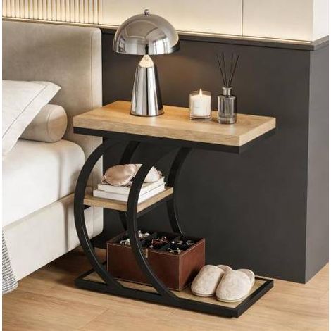 Table d'appoint 60x30x58 cm en bois et métal noir, gain de place pour salon FloraGrace (1/5)