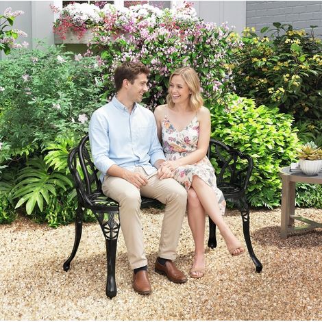 Panchina da giardino in alluminio pressofuso per 2 persone nera 99 x 57 x 78 cm (1/5)