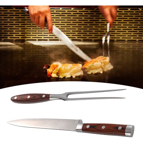 Ensemble d'outils pour barbecue : fourchette et couteau en acier inoxydable. (1/5)