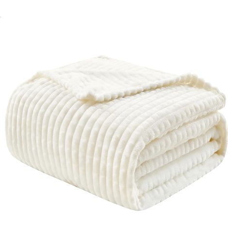 Plaid Couverture Douillette, Plaid Polaire Flanelle, 150 x 200 cm, Douce, Chaude, Jeté de Canapé, Couverture Doux, Blanc (1/4)