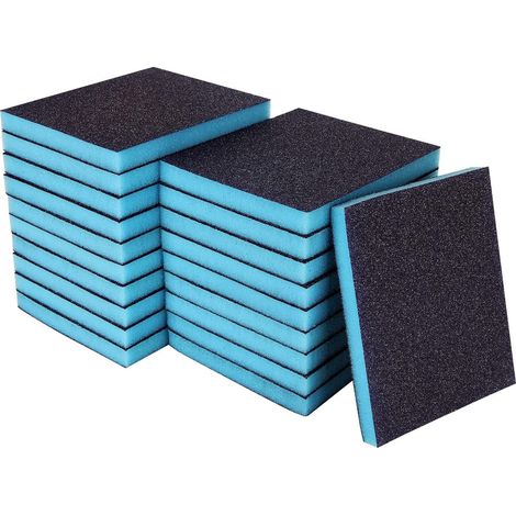 Lot de 20 Éponges Abrasives à Poncer Grain 120, Blocs de Ponçage Éponge Humide et Sec à Double Usage, Blocs de Ponçage Réutilisables