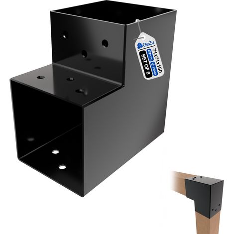 Lot de 8 Connecteur de poteau en L 71 x 71 mm – Revêtement poudre noir – Support d’angle robuste pour pergola et clôture – GeZu Impex
