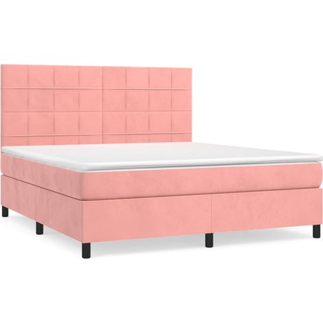 Maison Exclusive - Sommier à lattes de lit avec matelas Rose 160x200 cm Velours (1/5)