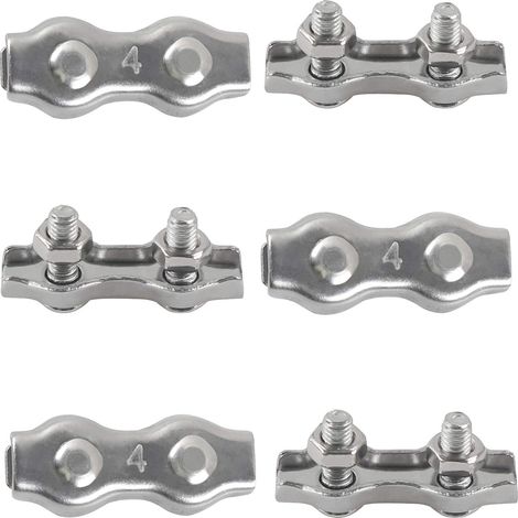 6pièces M4 Duplex Clips Serre-câbles en Acier Inoxydable 304 Pinces Duplex pour Filin pour Cordes à Linge en Câble Métallique Voiles de Soleil Suspendues Patio Fixe