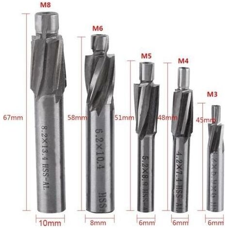 Anfasfräser-Set, 5-teiliges Stufenanfasfräser-Set aus Schnellarbeitsstahl, M3-M8 Nutbohrer, 4-schneidiger Bohrer für Kupfer, Aluminium und Stahl (1/3)