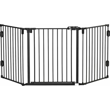 Hunde Absperrgitter Mit Automatischer Tür Verstellbar, Klappbar, 3 Paneele, 202,5X76Cm