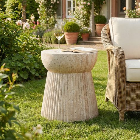 Table d’appoint, pour jardin et terrasse, légère robuste pour jardin balcon piscine fini travertin, style moderne, rangement pratique