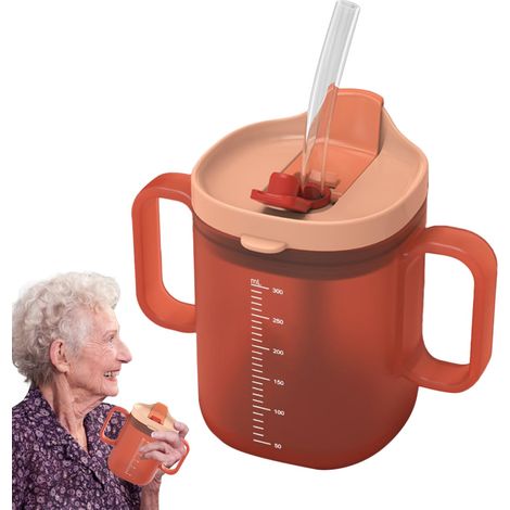 anti-déversement pour adultes, tasse à boire de 300 ml avec poignées Bouteille d'eau, tasse d'alimentation, tasse à boire avec couvercle et paille pour les personnes âgées, la maternité (1/5)