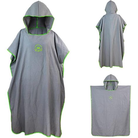Microfiber poncho towel with hood, quick-drying, lightweight, perfect for surfing, beach, swimming, outdoor sports, holidays, travel, general size (grey) (1/5)