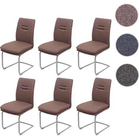 6x chaise de salle à manger HWC-H70, chaise de cuisine, tissu/textile acier brossé - gris brun (1/5)