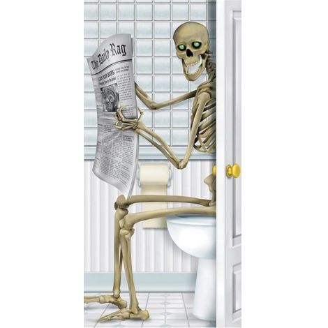 Housse de porte de toilettes squelette, décoration d'Halloween, 77 x 200 cm KIT DE DECORATION (1/5)