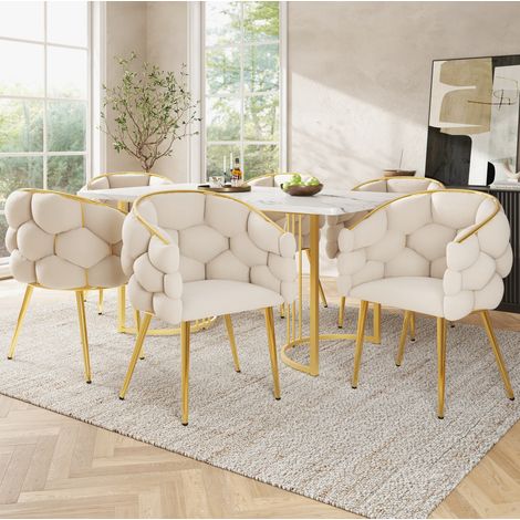 Ensemble table chaises 140 x 80 cm, 6 chaises en velours HAVRYA (1/5)