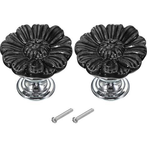 Lntyq Boutons De Tiroir Ronds En Céramique Vintage Floral 1-5/16", 2 Pcs Boutons De Tiroir Pour Commode Poignées De Porte Avec Vis Pour Cuisine Salle De Bain Armoire Garde-Robe, Noir (1/4)