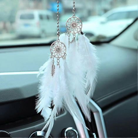 Attrape-rêves Miroir Pendentif de Voiture Accessoire Intérieur Plume Porte-Bonheur Décoration (1/5)