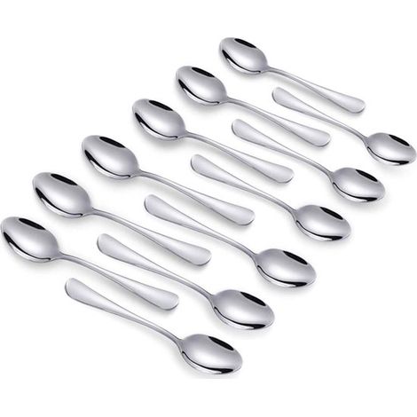 Juego de cucharillas de espresso, 12 piezas, 10,4 cm, color plata Acero inoxidable, acabado espejo, mango ergonómico, apto para lavavajillas (1/5)