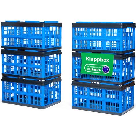 Lot de 6 boîtes pliantes Novaliv bleues - Panier pliable 16 L avec poignées - Panier de courses polyvalent - Boîte de rangement pratique