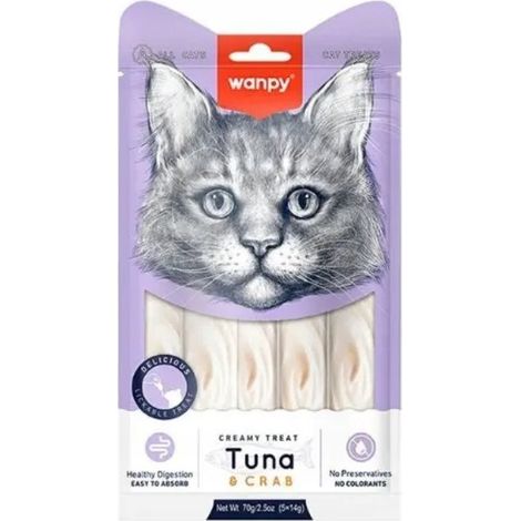 Wanpy Cat Snack cremosi Snack cremoso - salsa per gatti 70g - Tonno e granchio 5x14g