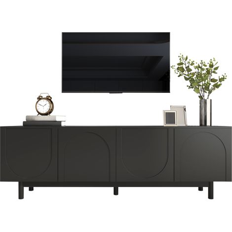 Meuble TV noir moderne - 175 x 38 x 56 cm, panneaux d'insertion réglables, meuble TV lowboard léger de style luxe