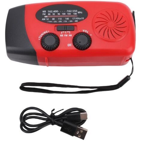 QORVA- Radio météo à manivelle d'urgence AM FM NOAA, manivelle solaire avec lampe de poche LED, fonction SOS, 10000mah (1/5)