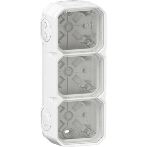 Legrand 069688L White Plexo Waterproof Surface-Mounted Box, 3 Horizontal or Vertical Outlets with 5 End Caps