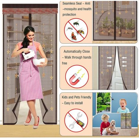 Moustiquaire porte balcon, moustiquaire porte aimantée moustiquaire magnétique rideau anti insectes, pas de perçage, fixation adhésive idéale pour porte balcon, porte de cave et porte fenêtre 80x200cm (1/2)