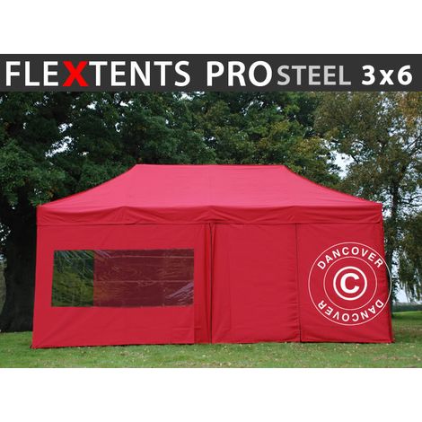 Pop up gazebo FleXtents PRO Steel 3x6 m Red, incl. 6 sidewalls