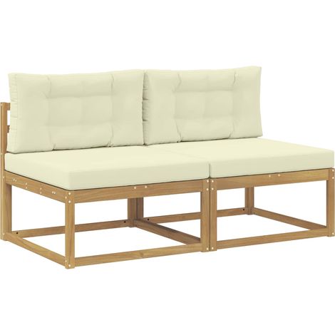 2 Piece Outdoor Middle Sofa Polyester White vidaXL