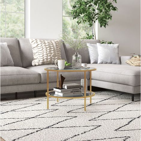 Mesa salón redonda con balda de cristal dorada elegante OKMYHOME (1/4)